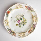 Chelsea porcelain 18th/19thC dish with relief moulded border, floral decoration and gold anchor mark