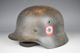 German WW2 Nazi Third Reich SS steel helmet with double decal, chin strap and liner, stamped RC36 to