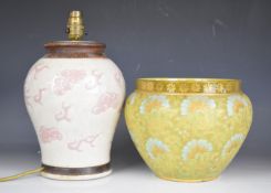 Charlotte Rhead for Crown Ducal table lamp and a Doulton Slaters jardinière, tallest 30cm