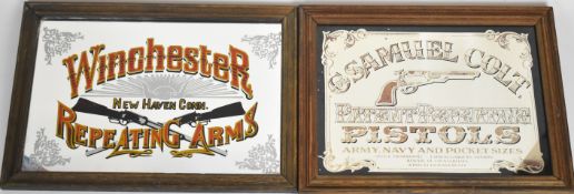 Two shop display or advertising mirrors, one for Colt revolvers 'Col Samuel Colt Patent Repeating