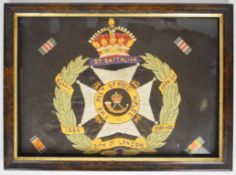WW1 8th Battalion City of London Post Office Rifles wool / silk work of their cap badge, a laurel