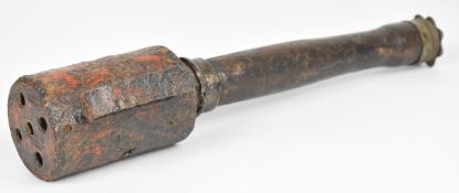 German WW1 inert stick grenade, 5½ still visible to top of wooden shaft, with screw base and belt