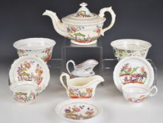 New Hall 18th/19thC Chinoiserie decorated porcelain teaware including teapot, jugs, slop bowls
