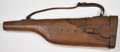 Leather leg of mutton shotgun case with brass 'Secure Lever' lock, fitted interior and shoulder