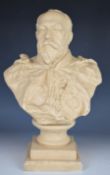 Edward VII painted pottery bust on stepped plinth, height 41cm