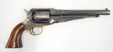 Uberti Model 1858 New Army .44 six shot single action percussion revolver with wooden grips, brass