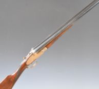 Silver Sabel De Luxe 12 bore sidelock side by side ejector shotgun with rose and scroll engraving to