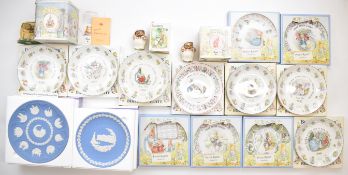 Wedgwood, Beswick and Border Fine Arts birthday plates and figures circa 1980, all boxed