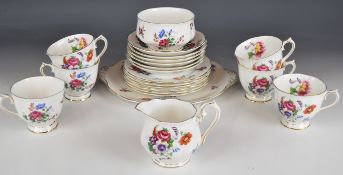 Royal Albert tea ware decorated in the Barbara Ann pattern, 21 pieces including six trios, tallest