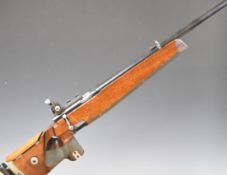 Anschutz Match 54 .22 bolt-action target rifle with shaped and textured thumb-hole grip,