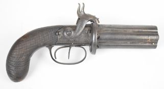 Thomas Blissett of London 88 bore six-shot hand rotated double hammer pepperbox pistol or revolver