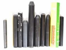 Nine rifle and air rifle sound moderators including Weihrauch and Milbro Huggett Silencer, two in