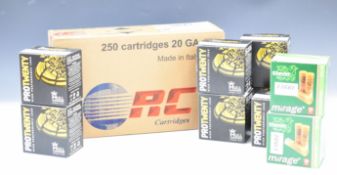 Four-hundred-and-sixty-six 20 bore shotgun cartridges comprising 250 RC 6 shot 28g fibre wad, 166