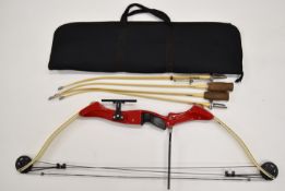 A collection of archery equipment including two Accles & Pollock Apollo Merlin steel take down