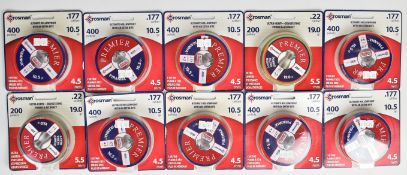 Ten sealed tins of Crosman Premier .22 5.5mm and .177 4.5mm air rifle pellets, all in original