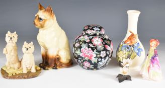 Moorcroft vase, Chinese ginger jar, Royal Worcester wren on bronze branch, a Royal Doulton M4