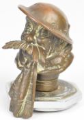 Old Bill car mascot cast in bronze with Bruce Bairnsfather to helmet, mounted on radiator cap,