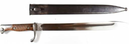 German 1898 pattern bayonet with slatted wooden grips, flashguard, Waffenfabrik to ricasso, a 36.5cm