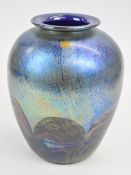 Timothy Harris for Isle of Wight Studio Glass signed iridescent glass vase, 26cm tall.