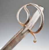 Possible Light Cavalry sword with three bar hilt, wooden handle and 85cm curved blade. PLEASE NOTE:-