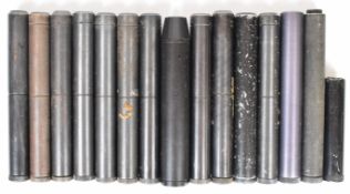 Fifteen various mainly .22 rifle or air rifle sound moderators.