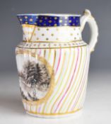 19thC Chamberlains Worcester wrythen moulded jug with a central cartouche of figures walking