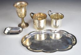 American silver items comprising goblet marked Newport sterling, mug marked Alvin sterling,