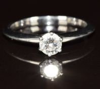 Tiffany & Co platinum ring set with a round brilliant cut diamond of approximately 0.32ct, in
