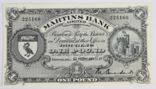 Isle of Man 1957 Martins Bank £1 banknote signed M. Conacher, very high grade