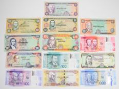 Thirteen Jamaica 1977-2022 banknotes including 2022 dated $50, $100, $500 and $1000, 2009 $500
