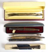 Six hallmarked silver or similar propelling pencils including Montblanc Pix, Yard-O-Led, Wahl