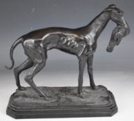 After Pierre Jules Mene (1810-1879) bronze figure of a greyhound with hare, signed to base, height