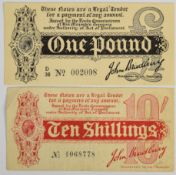 Bank of England John Bradbury 10 Shilling and £1 banknotes, 1st (Emergency) issue