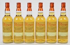 Six bottles of The Arran Malt Founder's Reserve Single Island Malt Scotch Whisky, 43% vol, 70cl.