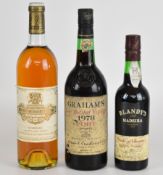 Graham's Port 1978 75cl, Chateau Coutet Barsac Sauternes 1983 70cl and Blandy's Madeira Duke of