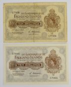 Two Falkland Islands 1960 10 Shillings banknotes