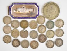 Hallmarked silver and enamel trout keyring with Britannia standard millennium hallmarks, maker's