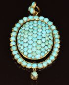 Victorian pendant / locket set with turquoise cabochons, 25g, 7.3cm