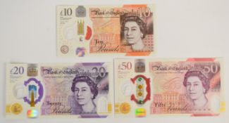Three Bank of England S. John banknotes comprising £10, £20 and £50