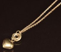 A 9ct gold pendant in the form of a heart (2.5cm) and chain, 2.8g, 44cm