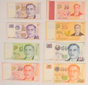 Eight Singapore 2005-15 banknotes including $50, $100 (2005 issue) and three commemorative notes