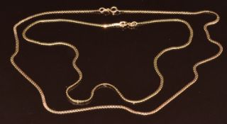 A yellow metal necklace marked 417 (5g, 46cm) and a 9ct gold necklace (5g, 41cm)