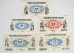 Five Northern Ireland Bank of Ireland (Belfast) 1942-43 banknotes including all denominations