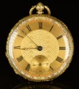 Stauffer 18ct gold open faced pocket watch with subsidiary seconds dial, blued Breguet hands,