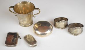 Hallmarked silver items comprising twin handled trumpet shaped goblet or vase, Victorian