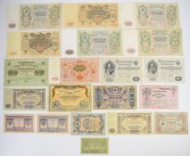 Twenty Russia 1898-1919 dated banknotes including a 1910 100 Rubles signed A. Konshin (1909-1912)