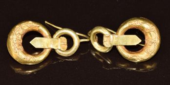 A pair of Victorian Etruscan Revival earrings with buckle and applied rope twist decoration, 5g, 2.