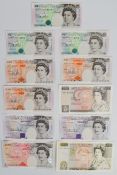 Eleven Bank of England G.E.A. Kentfield banknotes including AA01 (first prefix) £5, A01 (first