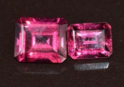 Two loose emerald cut rhodolite garnets, of approximately 3.25ct & 2ct
