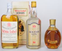 Booth's Gin 26.6fl oz 70% proof, boxed Dewar's White Label Whisky 'of great age' 750ml and a small